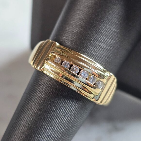 Mens Vintage Estate 14K Yellow Gold Diamond Ring 10.5g E7349